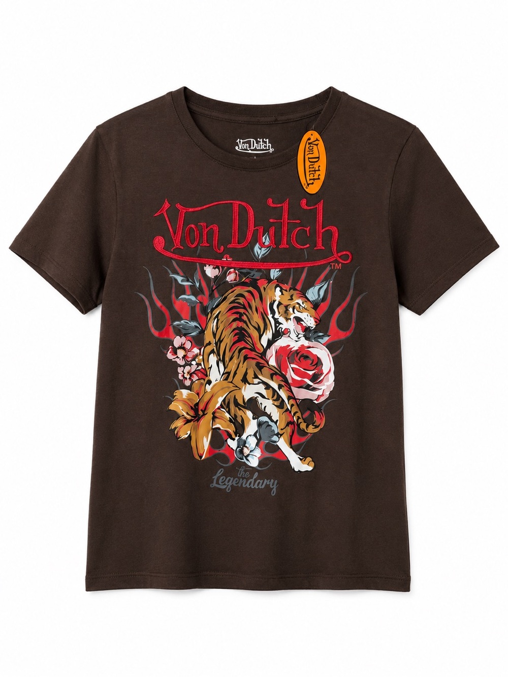 Von Dutch Men’s Unisex Brown Tiger Graphic Tee M NWT